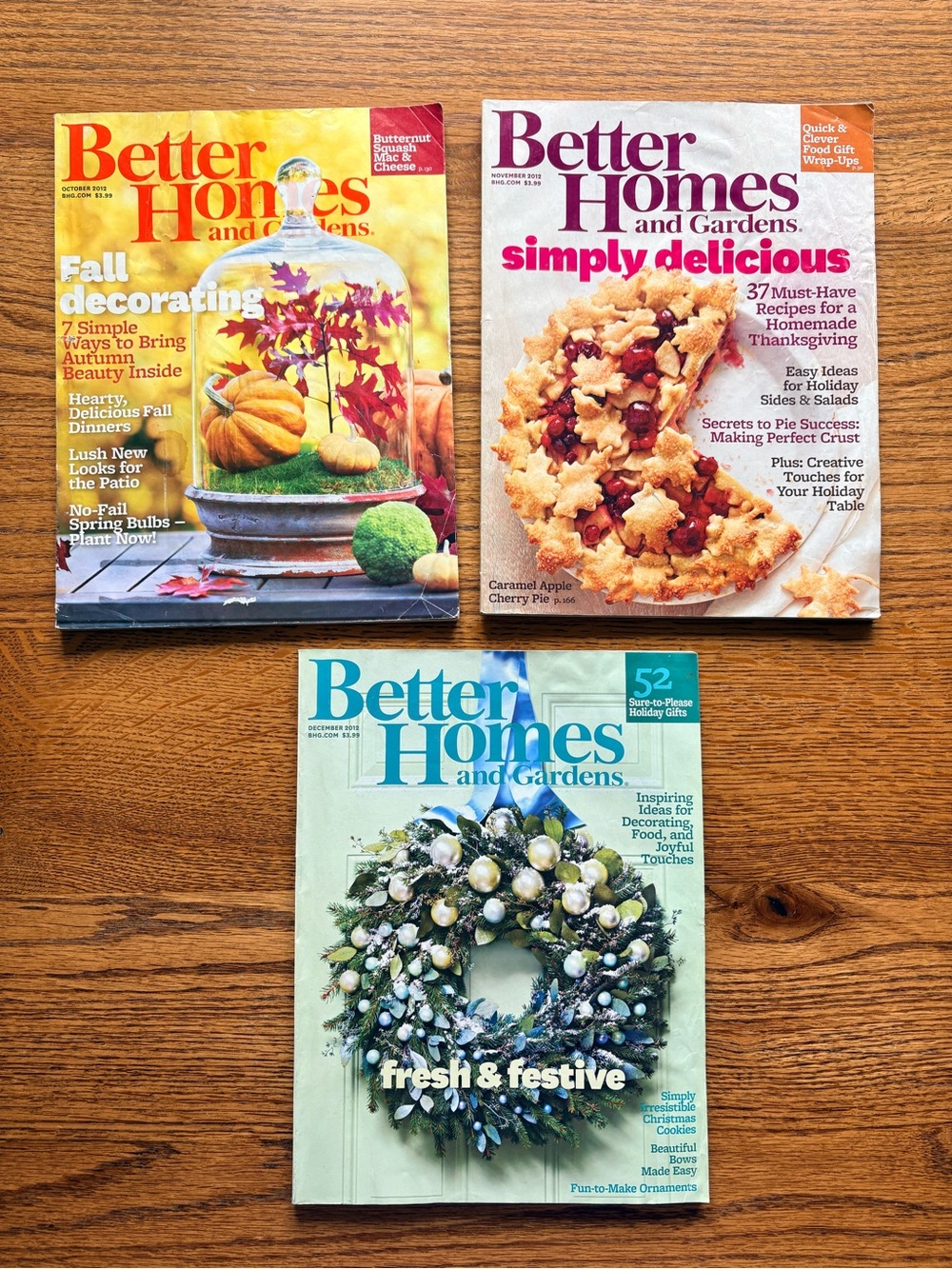 Better Homes and Gardens lot of three magazines- Oct, Nov, and Dec 2012 issues